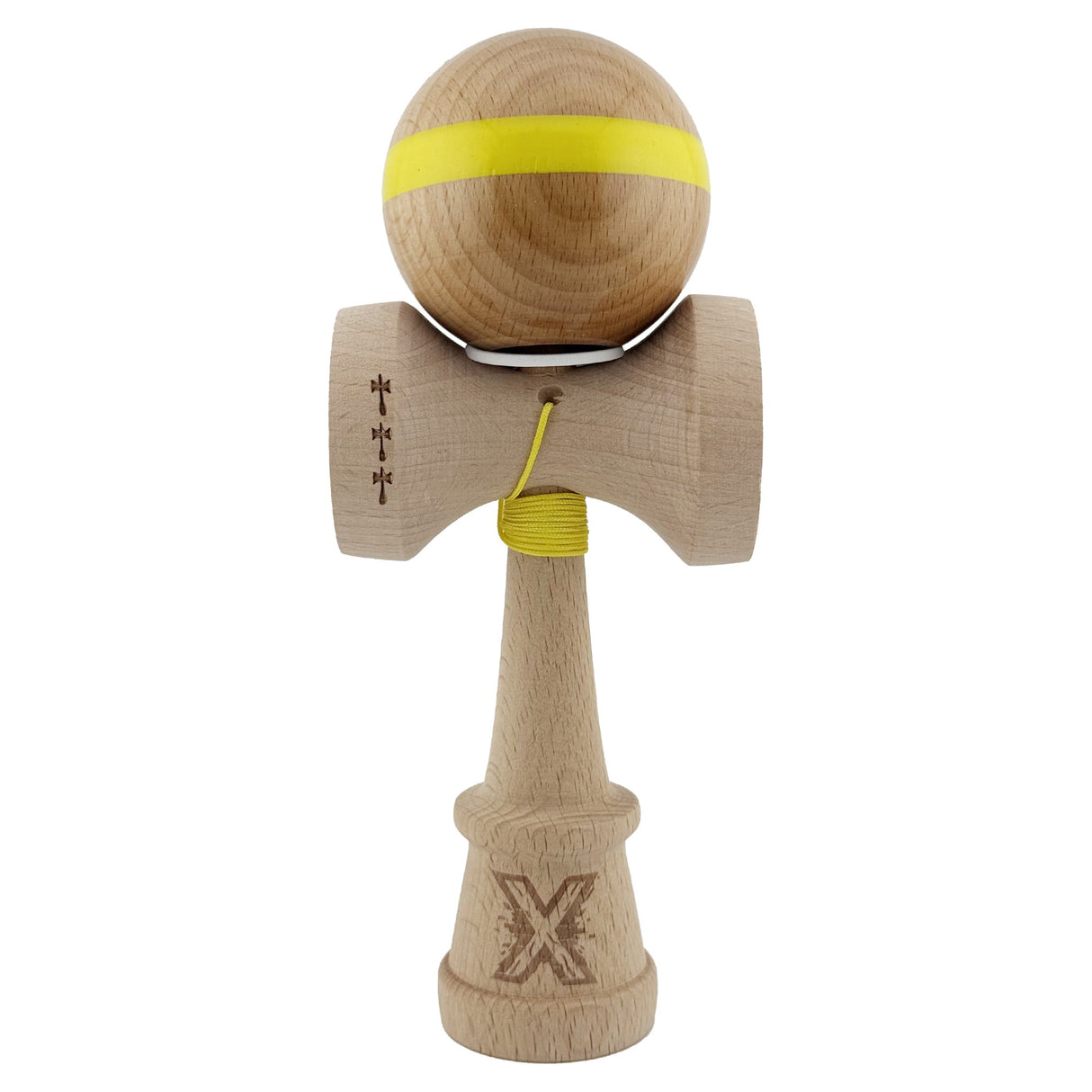 Kendama X Originala, Profesionala, Vivimall, Super Sticky, Cupe Mari KING SIZE V3, Gaura in Baza, Rulment Metalic, din lemn 18 cm, Ata 55 cm, Original Galben - vivimall.ro