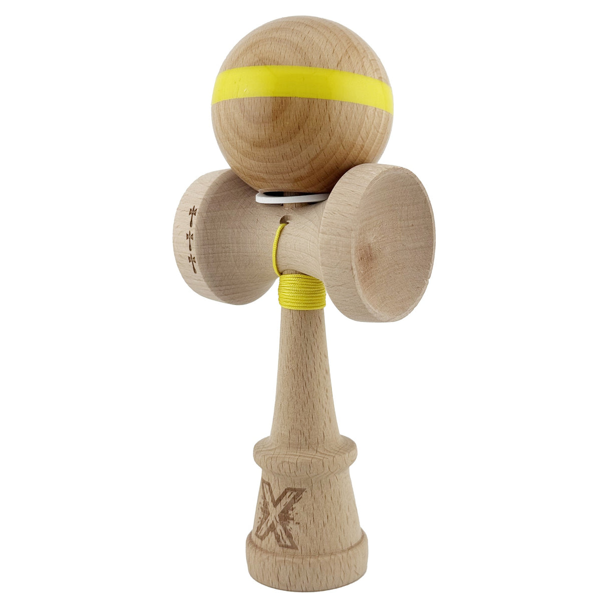 Kendama X Originala, Profesionala, Vivimall, Super Sticky, Cupe Mari KING SIZE V3, Gaura in Baza, Rulment Metalic, din lemn 18 cm, Ata 55 cm, Original Galben - vivimall.ro