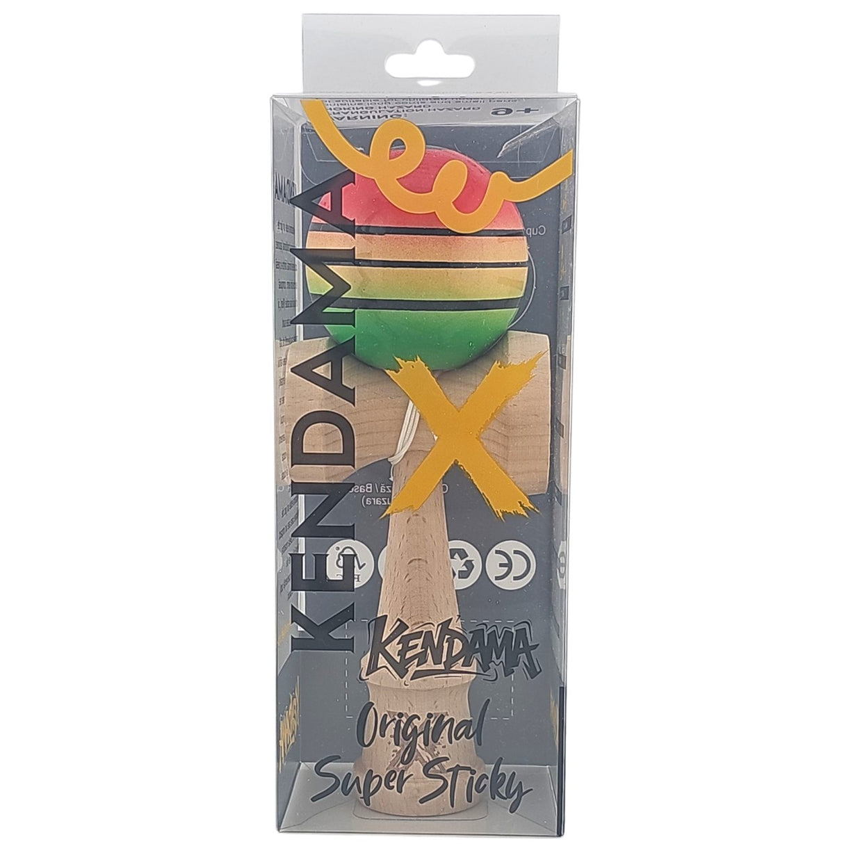 Kendama X Originala, Profesionala, Vivimall, Super Sticky, din Lemn, 18 cm, Gradient Rosu/Galben/Verde - vivimall.ro