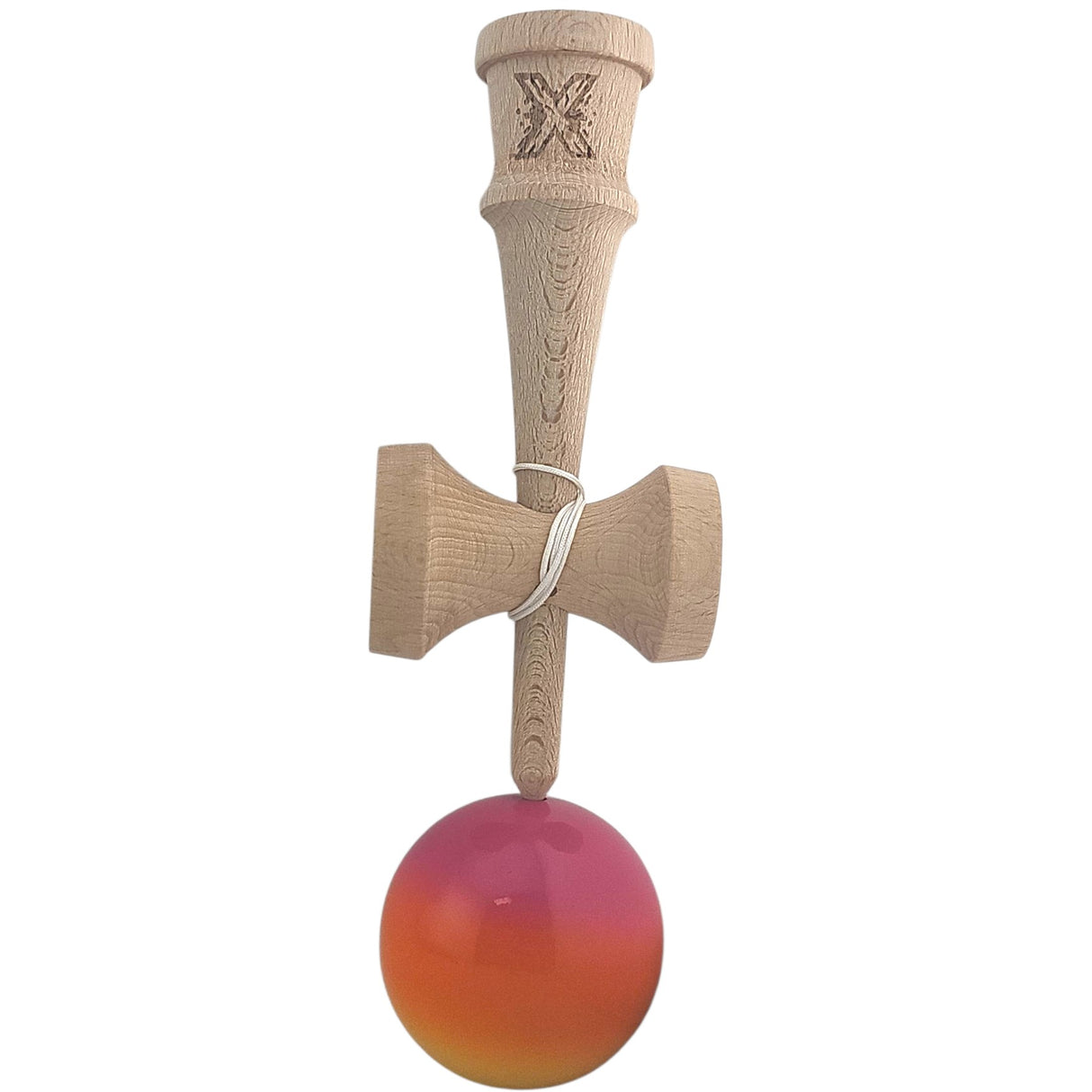 Kendama X Originala, Profesionala, Vivimall, Super Sticky, din Lemn, 18 cm, Roz, Portocaliu, Galben - vivimall.ro