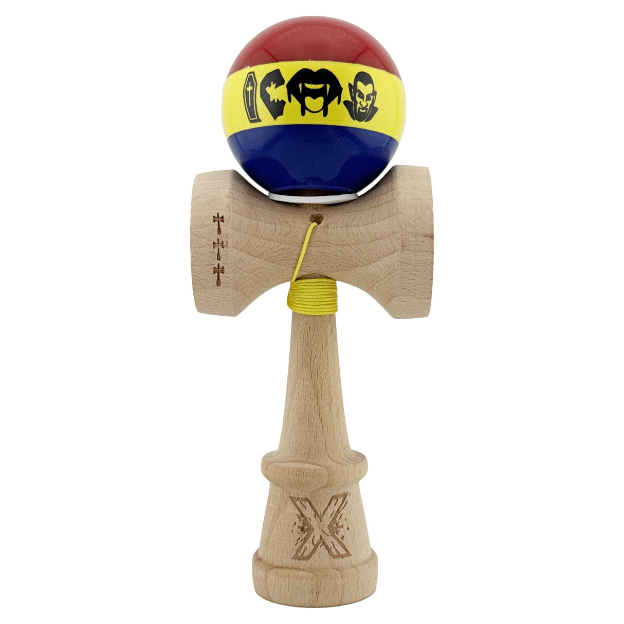Kendama Tricolor Dracula King Size V3, detaliu cupă mare 5,1 cm cu finisaj Super Sticky
