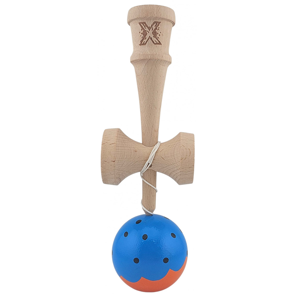 Kendama X Originala, Profesionala Limited, Vivimall, din Lemn, Super Sticky, 18 cm, Albastru/Portocaliu - vivimall.ro