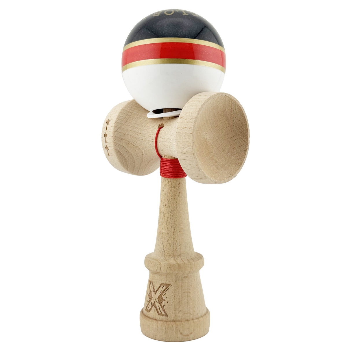 Kendama X Originala ROYAL SPIKE, Profesionala, Vivimall, Cupe Mari KING SIZE V3, Super Sticky, Gaura in Baza, Rulment Metalic, din lemn 18 cm, Ata 55 cm, Inel Rosu