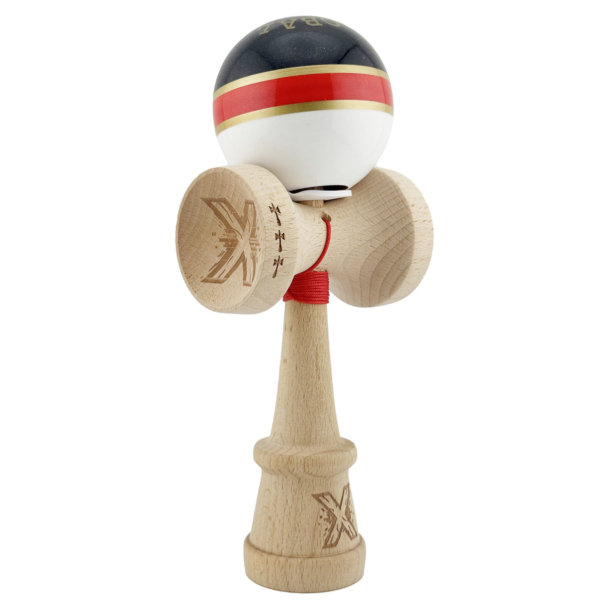 Kendama X Originala ROYAL SPIKE, Profesionala, Vivimall, Cupe Mari KING SIZE V3, Super Sticky, Gaura in Baza, Rulment Metalic, din lemn 18 cm, Ata 55 cm, Inel Rosu