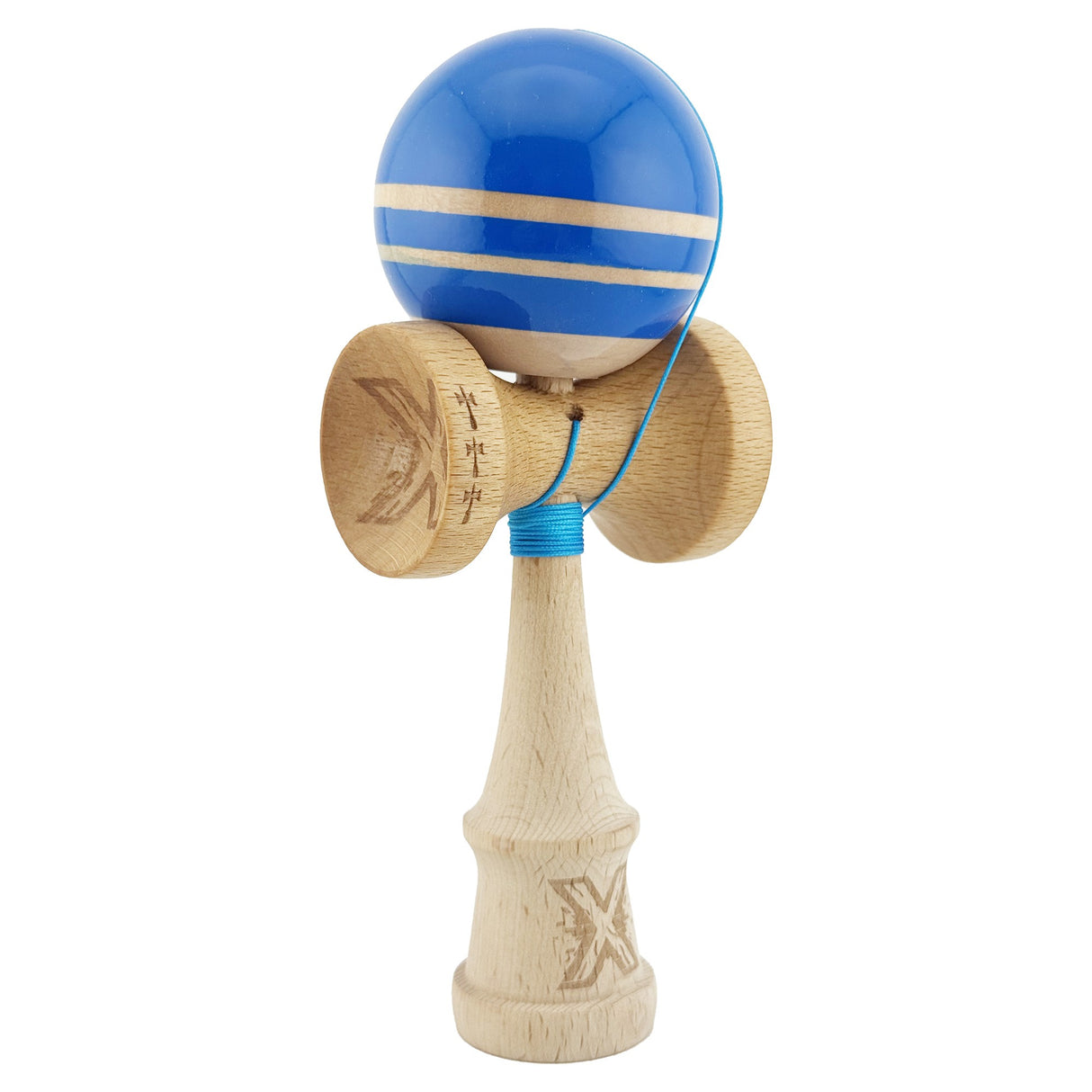 Kendama X Rainbow Originala, Profesionala, Vivimall, Big Cups V2, Super Sticky cu Cupe Mari, Rulment Metalic, din lemn 18 cm, Ata 55 cm, Albastru/Maro - vivimall.ro
