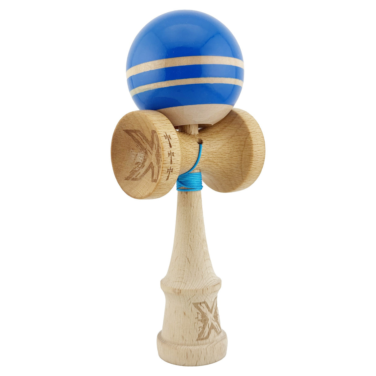 Kendama X Rainbow Originala, Profesionala, Flippy, Big Cups V2, Super Sticky cu Cupe Mari, Rulment Metalic, din lemn 18 cm, Ata 55 cm, Albastru/Maro - vivimall.ro