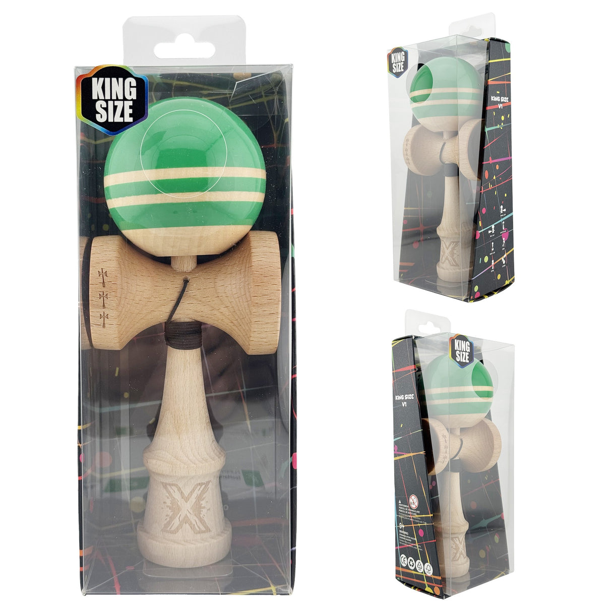 Kendama Originala X - RAINBOW , Profesionala, Vivimall, din Lemn, 18 cm, Verde -largel balls+large handle +Original Super Sticky - vivimall.ro