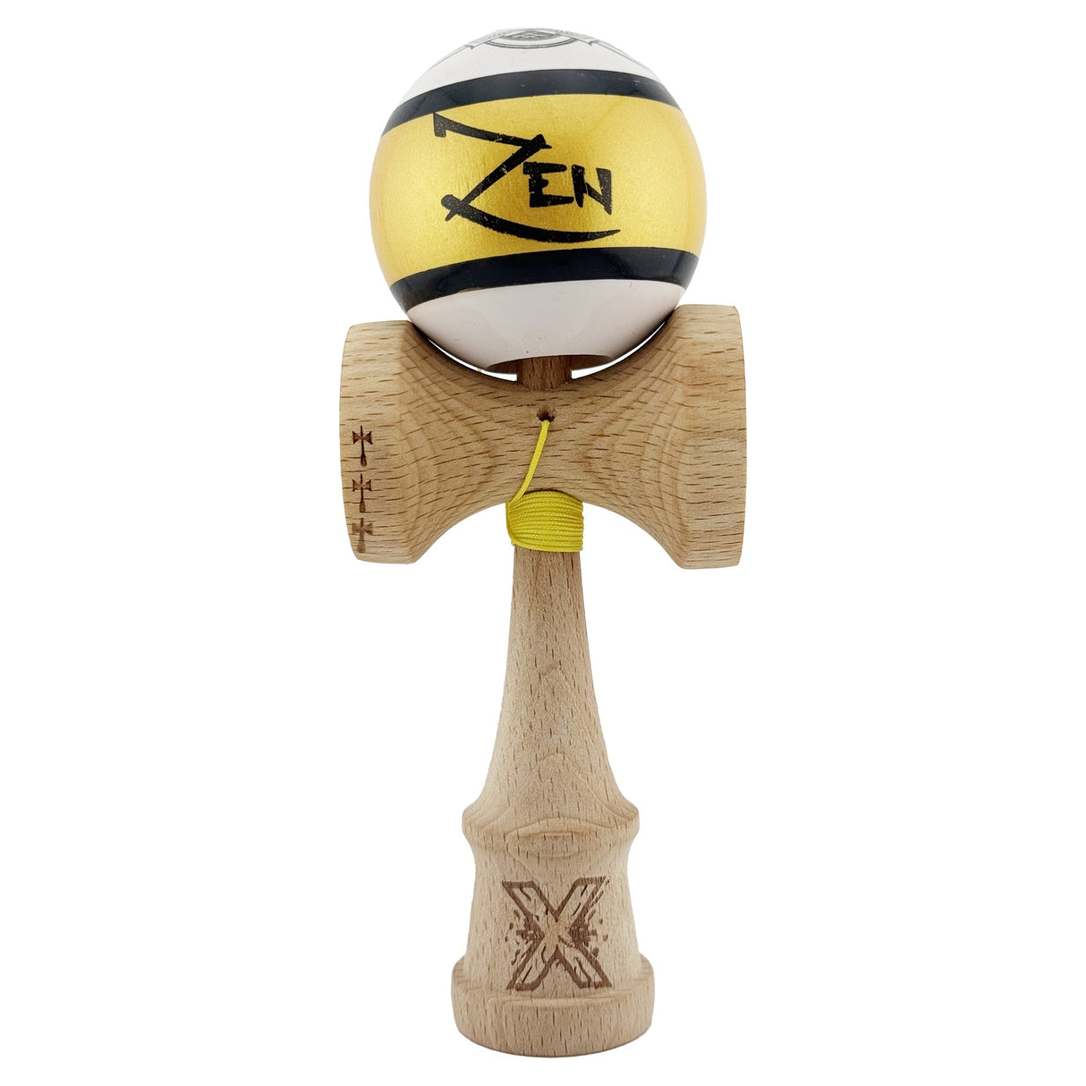 Kendama X ZEN Originala, Profesionala, Flippy, Big Cups V2, Super Sticky Legendary Cupe Mari, Rulment Metalic cu Ata 55 cm, Auriu/Alb - vivimall.ro