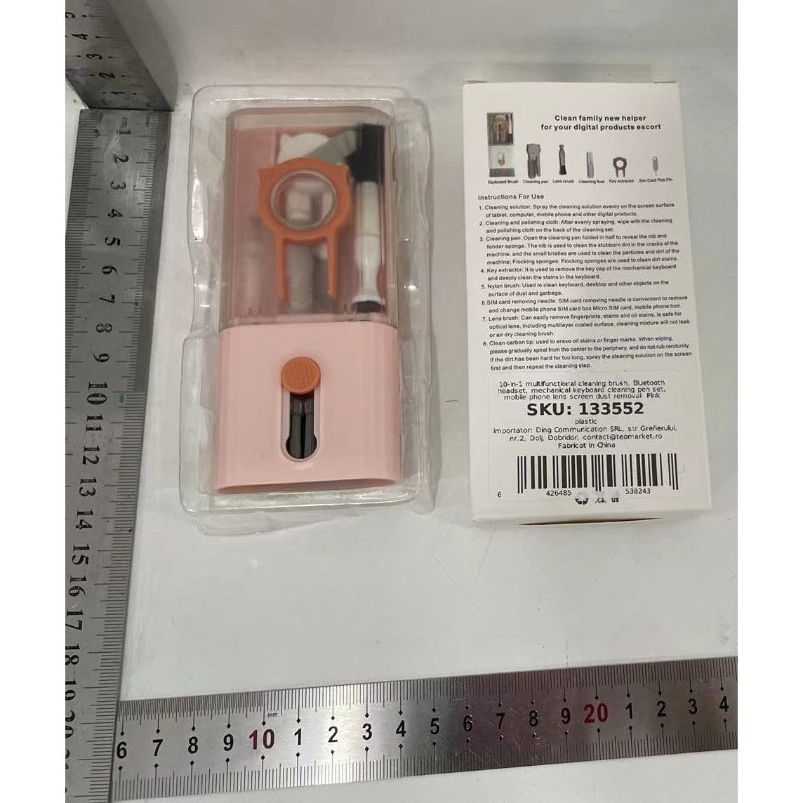 Kit Multifunctional de Curatare Produse Electronice 10in1, Flippy, pentru Laptop, Tastatura, Telefon, Casti, Roz - vivimall.ro