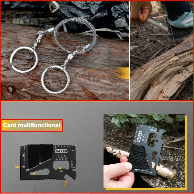 Kit supravietuire 19 in 1 Vivimall, Cutit/Busola/Lanterna/Fluier/Chingi/Paracord, pentru Caping, Drumetii, Aventuri, Insturmente profesionale, Negru - vivimall.ro