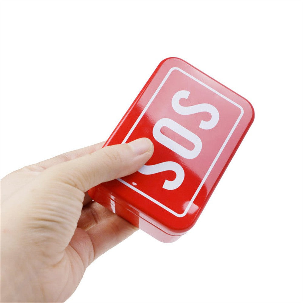 Kit supravietuire multifunctional Vivimall, Instrumente profesionale, tip cutie, pentru Camping, Drumetii, Aventuri in aer liber, borseta inclusa, rosu - vivimall.ro