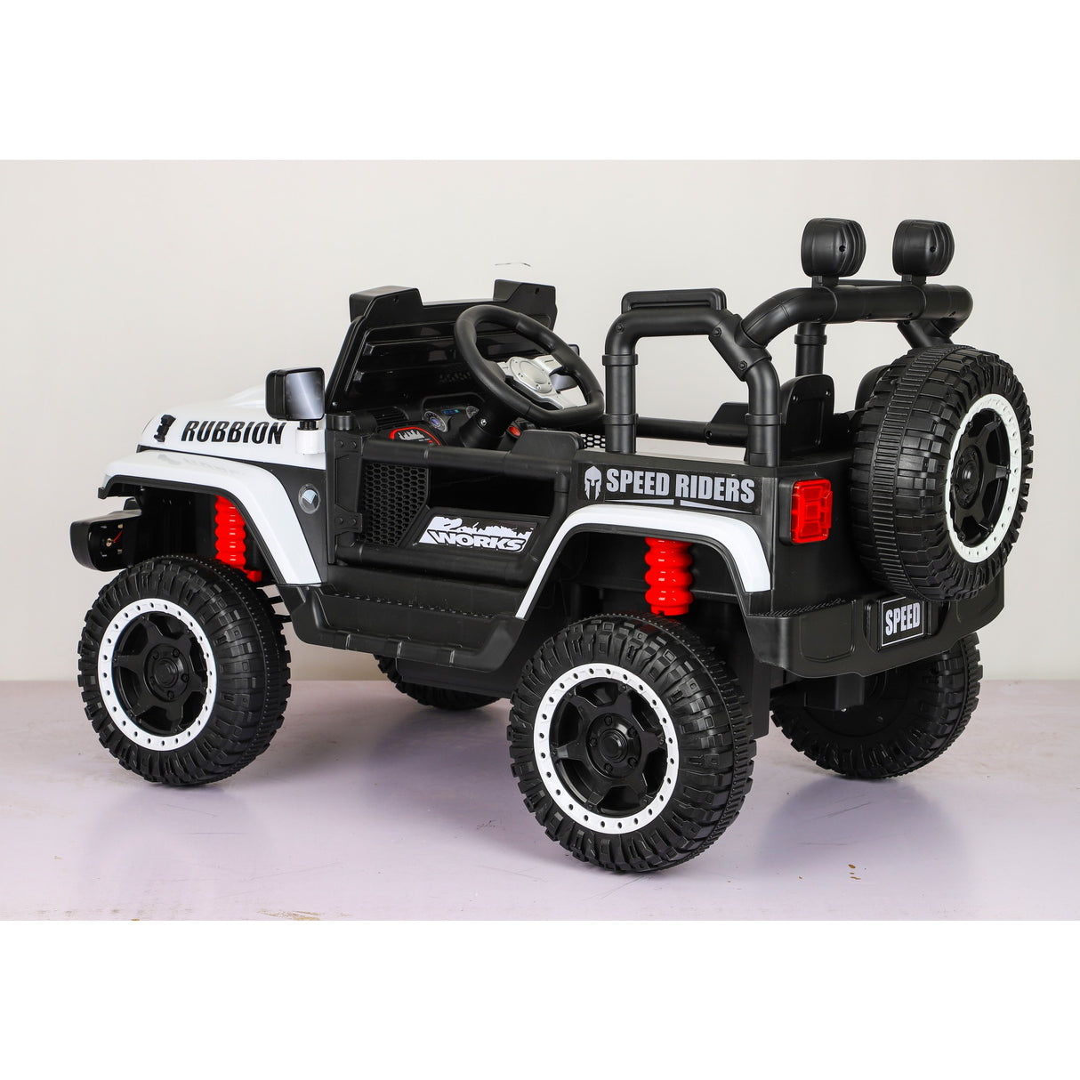 Masina Electrica pentru Copii, Vivimall, Off-Road, Conectare Bluetooth, telecomanda, Tractiune Spate, Lumina Intermitenta, Baterie 12V 7Ah, 120 x 63 x 68cm, Alb - vivimall.ro