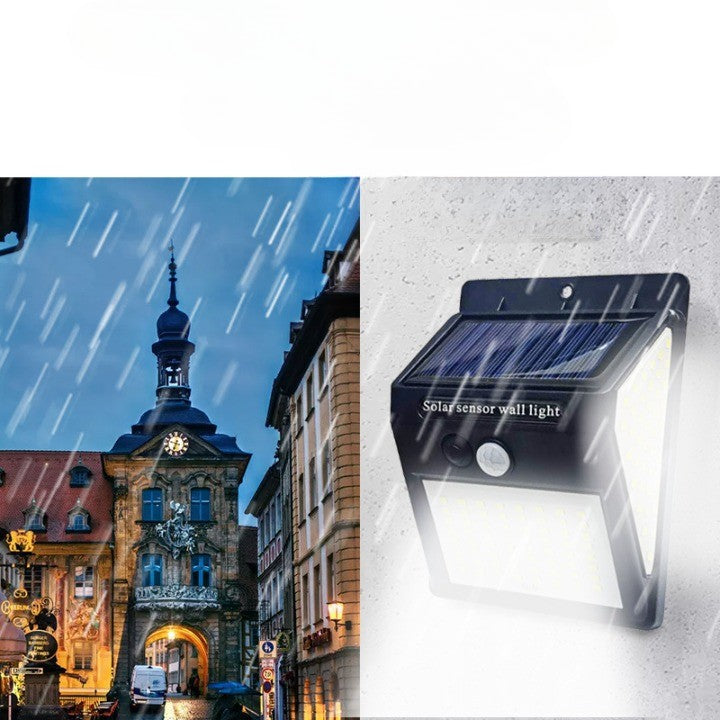 Lampa cu incarcare solara si senzor de miscare pentru exterior, 64 LED cu distanta de inductie, montaj pe perete, fara cabluri, Vivimall - vivimall.ro