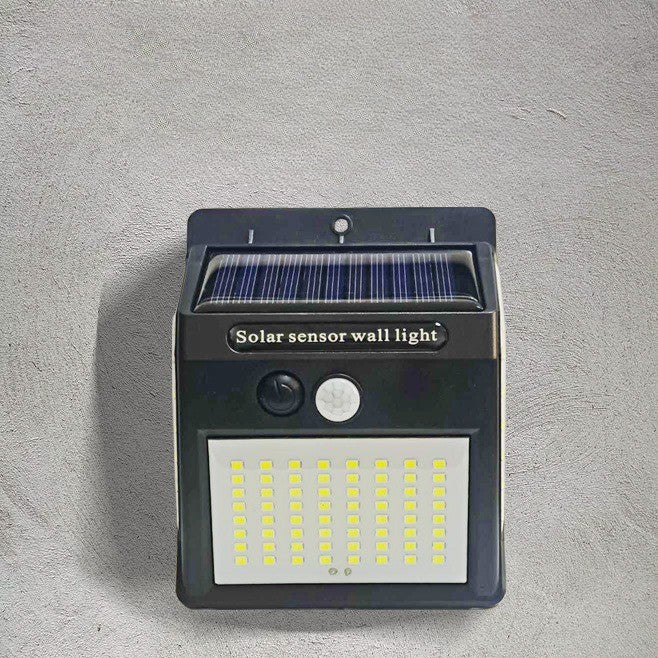 Lampa cu incarcare solara si senzor de miscare pentru exterior, 64 LED cu distanta de inductie, montaj pe perete, fara cabluri, Vivimall - vivimall.ro