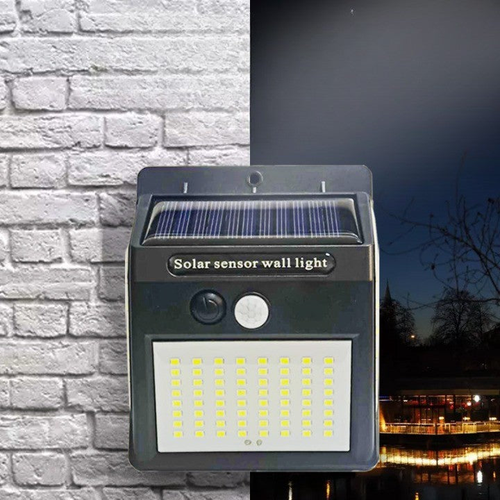 Lampa cu incarcare solara si senzor de miscare pentru exterior, 64 LED cu distanta de inductie, montaj pe perete, fara cabluri, Vivimall - vivimall.ro