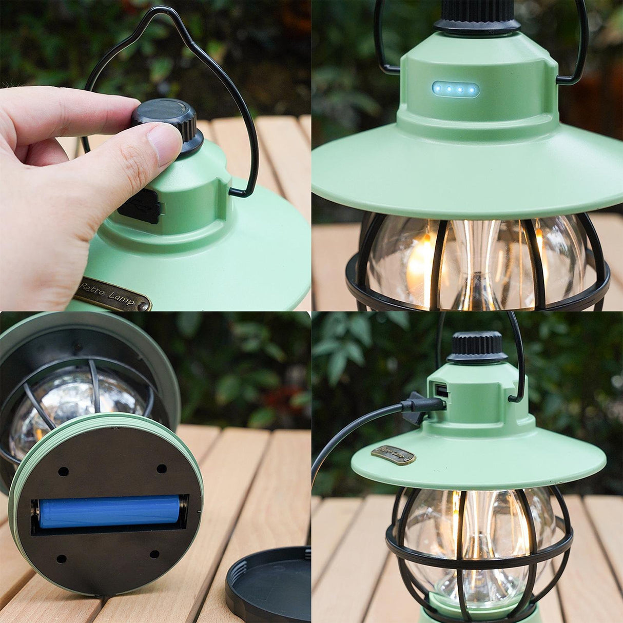 Lampă retro camping portabilă aprinsă, iluminare caldă, mod luminos maxim 200 lumeni