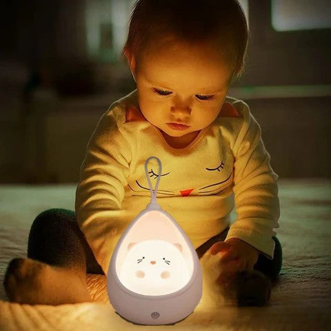 Lampa de Veghe, Vivimall, Portabila, cu 2 Moduri de Functionare, Silicon Non-Toxic, Reincarcabila USB, Senzor Miscare, Model Pisica, Alb - vivimall.ro