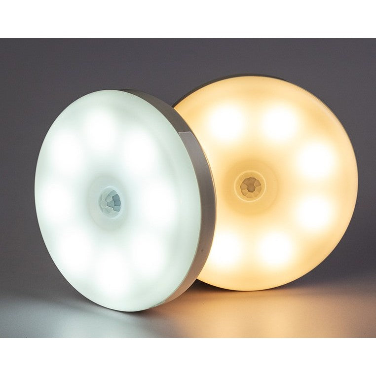 Lampa de Veghe LED, Vivimall, cu Senzor de Miscare, Incarcare USB, 0.6W, 300mAh, Design Rotund, Alb, 8.5x2.3 cm - vivimall.ro