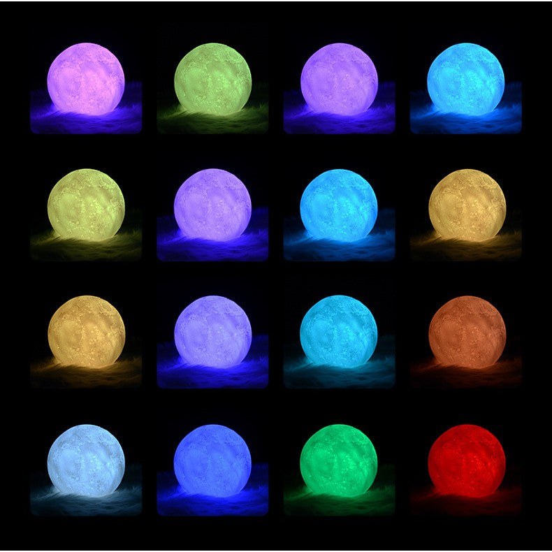 Lampa de veghe luna 3D Moon Light, lumina multicolora LED, 7 culori, schimbare culoare prin atingere, alimentare baterii, fara acumulator, stand din plastic inclus, 12 cm, Vivimall - vivimall.ro