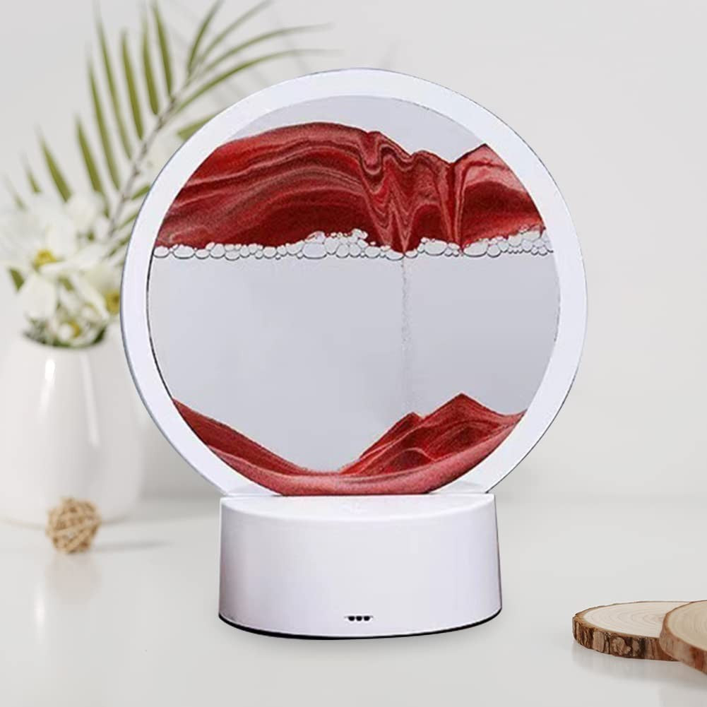 Lampa decorativa tip clepsidra Vivimall, imagine 3D dinamica, nisipuri miscatoare, 16 x 18.5 cm, Rosu - vivimall.ro