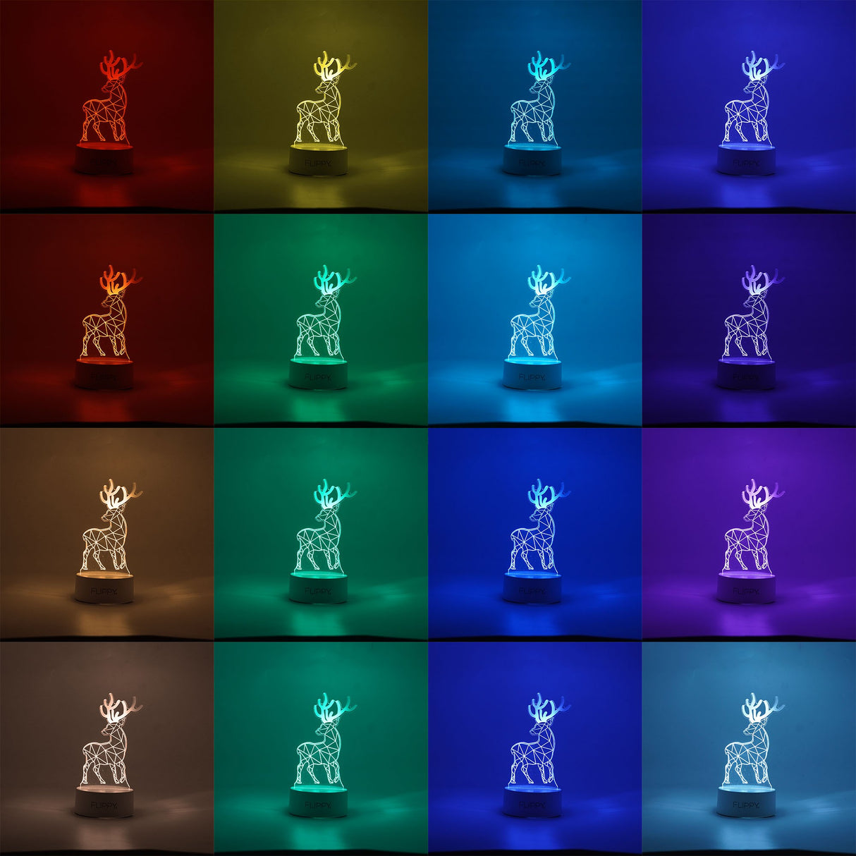 Lampa LED decorativa, Vivimall, 3D, Cerb, cu telecomanda, doua moduri de alimentare USB si baterii, 20 cm inaltime, din material acril si lumina multicolora, alb - vivimall.ro