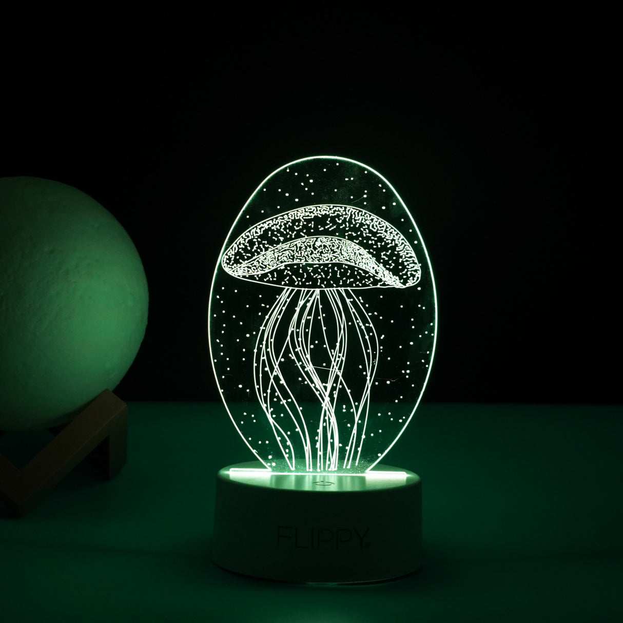 Lampa LED decorativa, Vivimall, 3D, Meduza, din material acril si lumina multicolora, alb - vivimall.ro