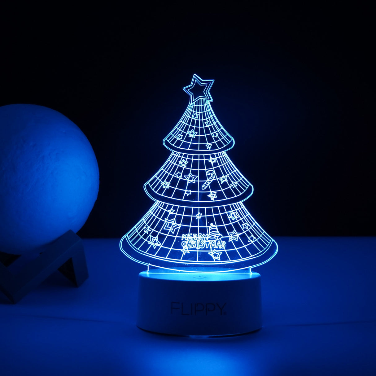 Lampa LED decorativa, Vivimall, 3D, Pom de Craciun, din material acril si lumina multicolora, alb - vivimall.ro