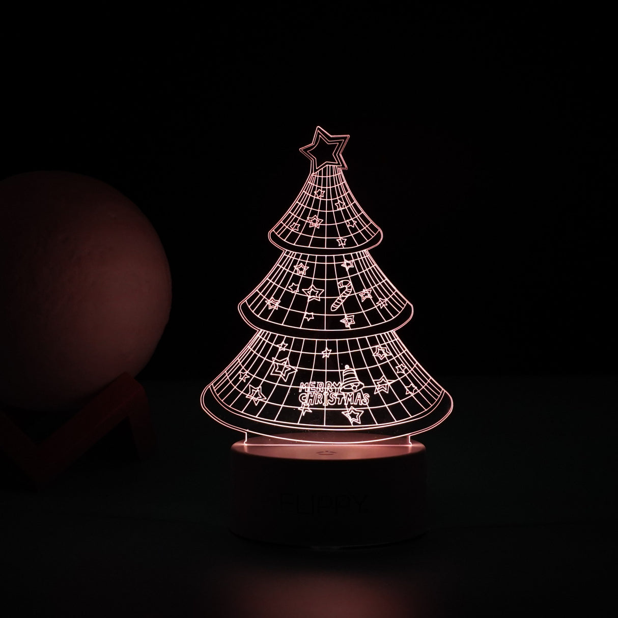 Lampa LED decorativa, Vivimall, 3D, Pom de Craciun, din material acril si lumina multicolora, alb - vivimall.ro