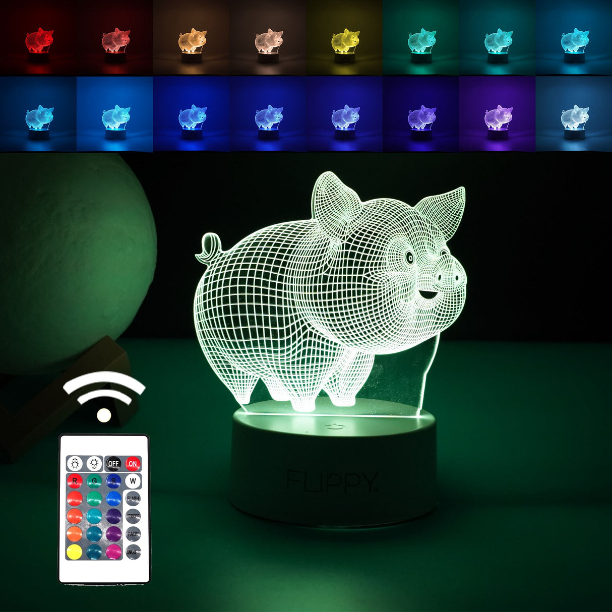 Lampa LED decorativa, Vivimall, 3D, Porcusor Gras, din material acril si lumina multicolora, alb - vivimall.ro