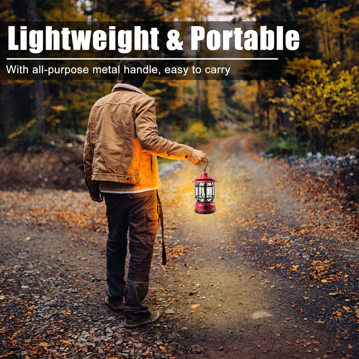 Portable camping light, vintage lantern with hook, ABS, 21 COB LED lighting, adjustable intensity, 5W, reversible, red rechargeable - vivimall.ro
