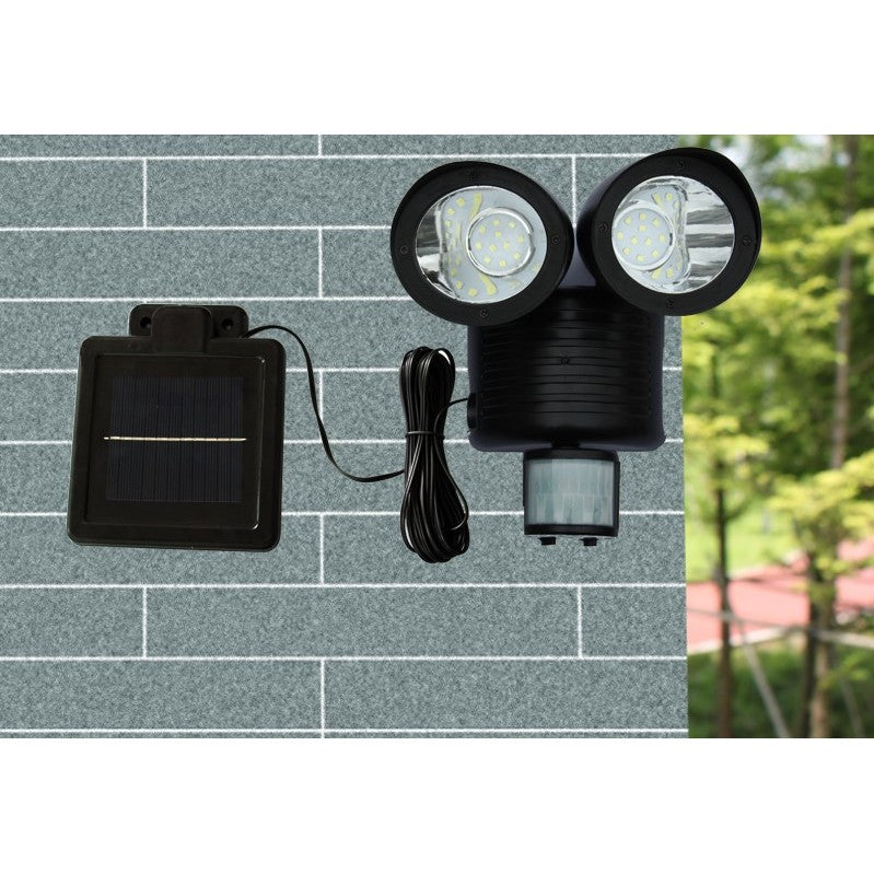 Lampa solara de tip decoratiune pentru gradina, Vivimall, model felinar dublu cu senzor de miscare, alb rece - vivimall.ro