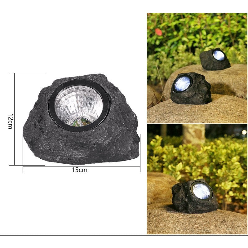 Lampa solara LED decorativa pentru gradina Vivimall, imitatie piatra, lumina puternica 4 LED-uri, 12 x 15 cm, material ABS, baterie Ni-MH, 600 mAh, panou solar 2V, lumina alb rece, gri - vivimall.ro