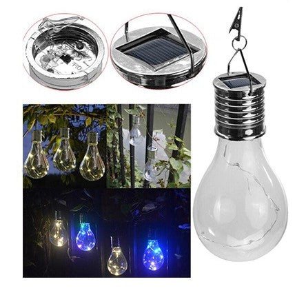 Lampa Solara LED Decorativa sub forma de Bulb, pentru exterior, suspendata, IP65, Ultron Albastru, Vivimall - vivimall.ro