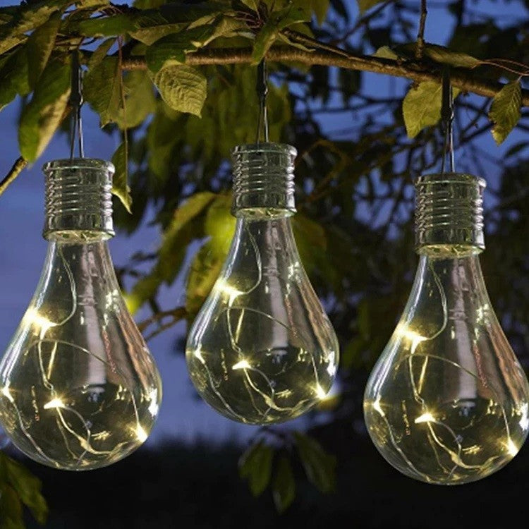 Lampa Solara LED Decorativa sub forma de Bulb, pentru exterior, suspendata, IP65, Ultron Transparent, lumina calda, Vivimall - vivimall.ro