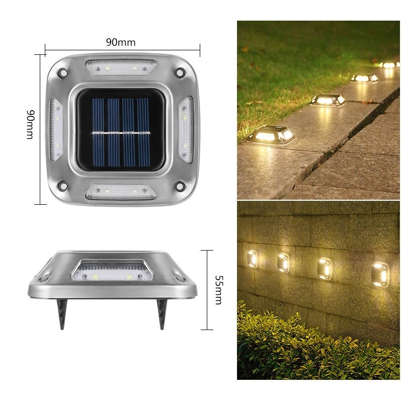 Lampa solara LED pentru gradina Flippy, 8 LED-uri, prindere de perete sau impamantare, IP65, forma patrat, material ABS si Policarbonat, 9 x 9 cm, baterie 1.2V, 600 mah, alb cald - vivimall.ro