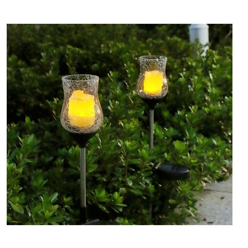 Lampa solara LED tip Lalea pentru gradina Vivimall, inaltime 55 cm, material sticla si ABS, 2V, ABS, 600mAh, alb cald - vivimall.ro