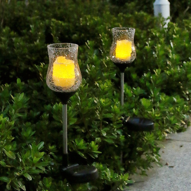 Lampa solara LED tip Lalea pentru gradina Vivimall, inaltime 55 cm, material sticla si ABS, 2V, ABS, 600mAh, alb cald - vivimall.ro