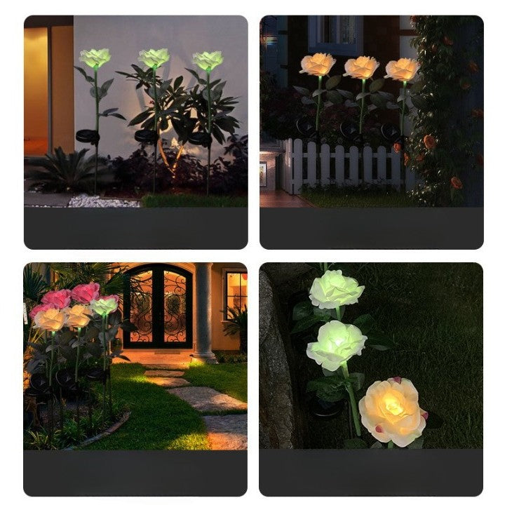 Vedere laterală lampă solară tip Trandafir 75 cm, material plastic rezistent pentru exterior