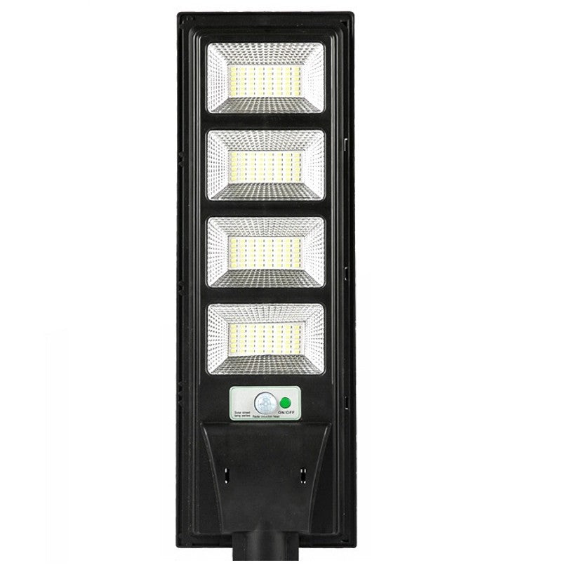 Lampa solara stradala Vivimall, cu telecomanda, senzor de miscare si lumina, suport prindere, 192 LED-uri, IP65, ABS, 8AH, 200W, temperatura culoare 6500K, 58.6x18.8x5-cm, autonomie 10-12 ore, negru - vivimall.ro