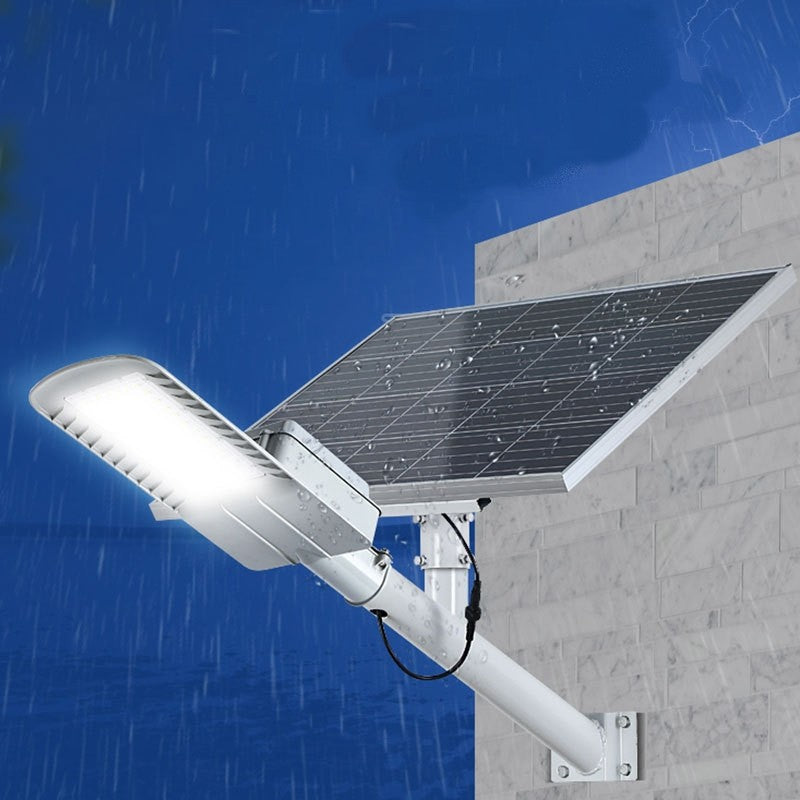 Lampa solara pentru strada sau gradina Vivimall, IP65, senzor de lumina, 100 LED-uri SMD, 3150 lm, 500W autonomie 12-16 ore, telecomanda, montare prin fixare, pentru strada sau gradina, finisaj mat, material ABS, 51.5 x 21 x 7.5, lumina alb rece, gri - vivimall.ro