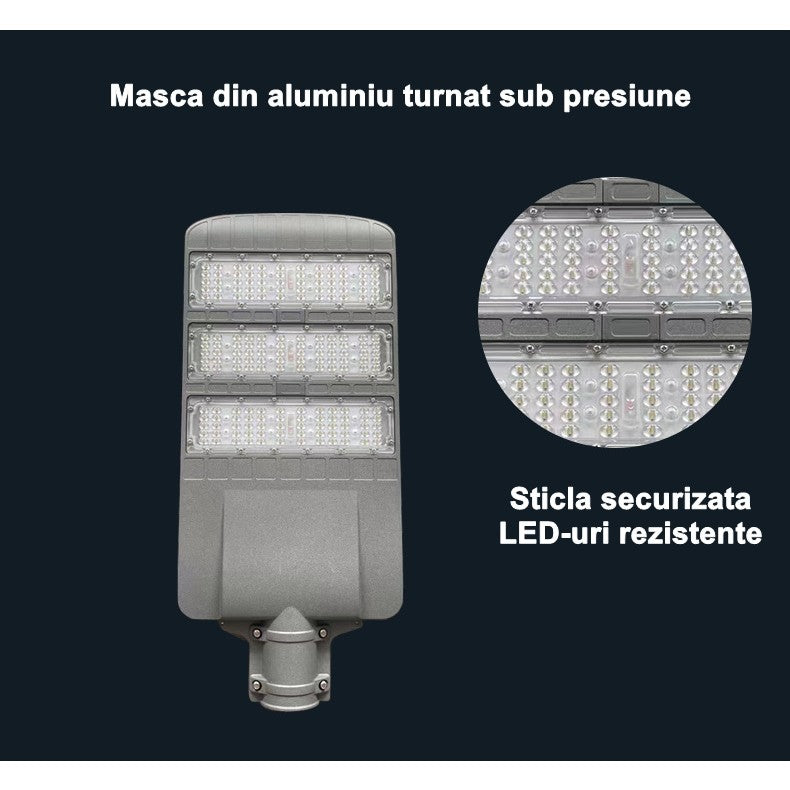 Lampa solara stradala Flippy, IP65, senzor de lumina, 306 LED-uri SMD, 3000 lm, panou 40W, putere 300W, autonomie 12-16 ore, telecomanda, montare prin fixare, pentru strada sau gradina, finisaj mat, material ABS, 70.3 x 36.5 x8.7 cm, lumina alb rece, gri - vivimall.ro