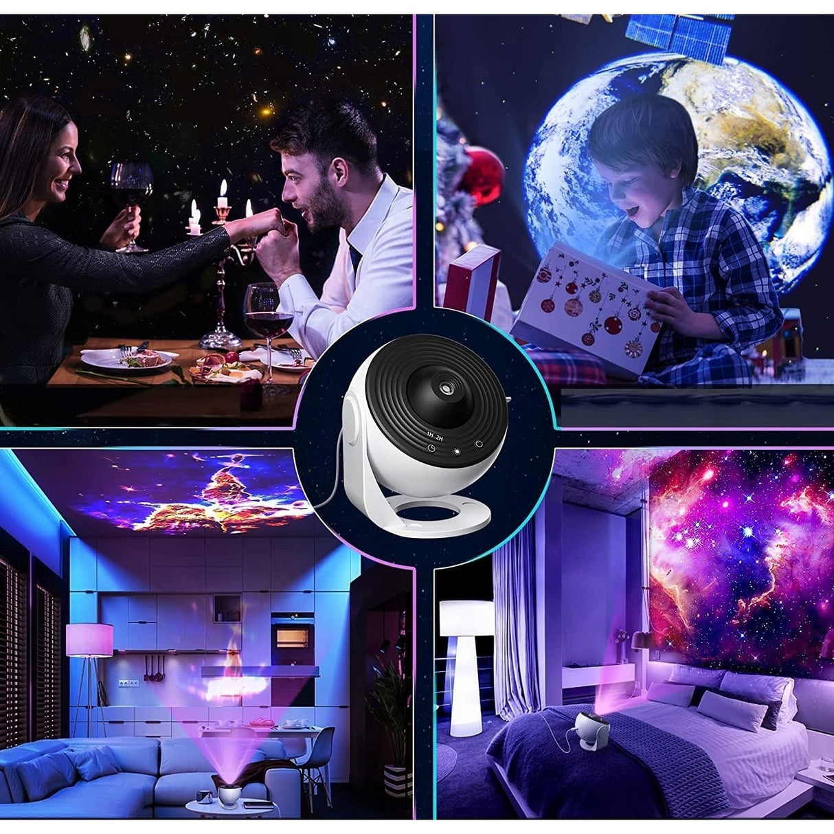 Lampa Tip Proiector Galaxie, Vivimall, pentru Dormitor, Tematica Cer Instelat, Model Glob, HD, Rotire 360 de Grade, 13 Imagini, Incarcare USB, 5 W, 11.2x10.8x10.9 cm, Alb Negru - vivimall.ro