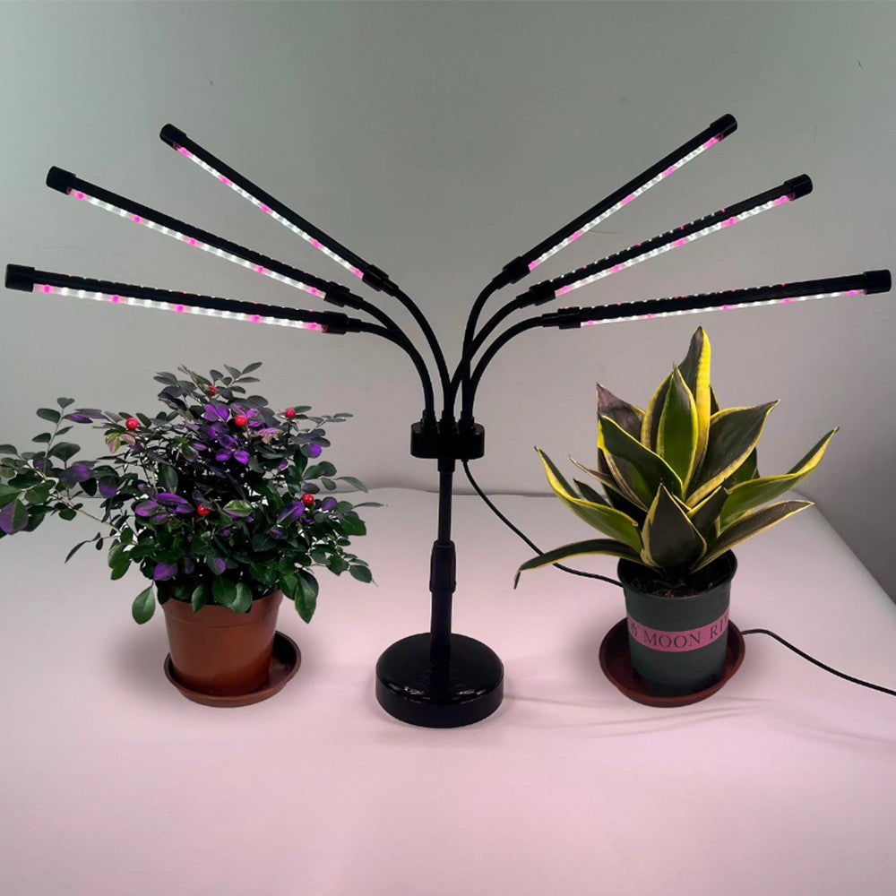 Lampa UV pentru cresterea plantelor, Vivimall, conectare la retea, 30W, 6 capete, 108 LED-uri, ajustabila pana la 68.5 cm, Lumina Alb Mov - vivimall.ro