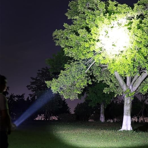 Lanterna LED Lumina Puternica, Rezistenta la Apa, Tip Proiector COB, Vivimall, Lanternă Reincarcabila, USB, cu Maner pentru Drumetii, Lanterna de Urgenta, Aer Liber, 14.1 x 6.4 cm, Culoare Negru cu Comutator Albastru - vivimall.ro