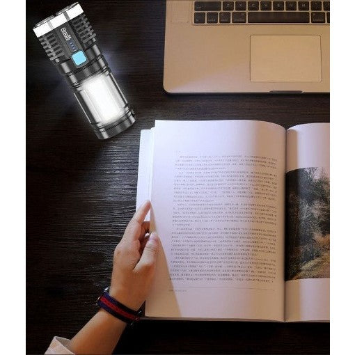 Lanterna LED Tactica 2 in 1, Vivimall, 4 Moduri de Iluminare, Tip Proiector COB, Rezistenta la Apa, Reincarcabila, USB, Lanterna de Drumetii, 13.6 x 5 cm, Negru - vivimall.ro