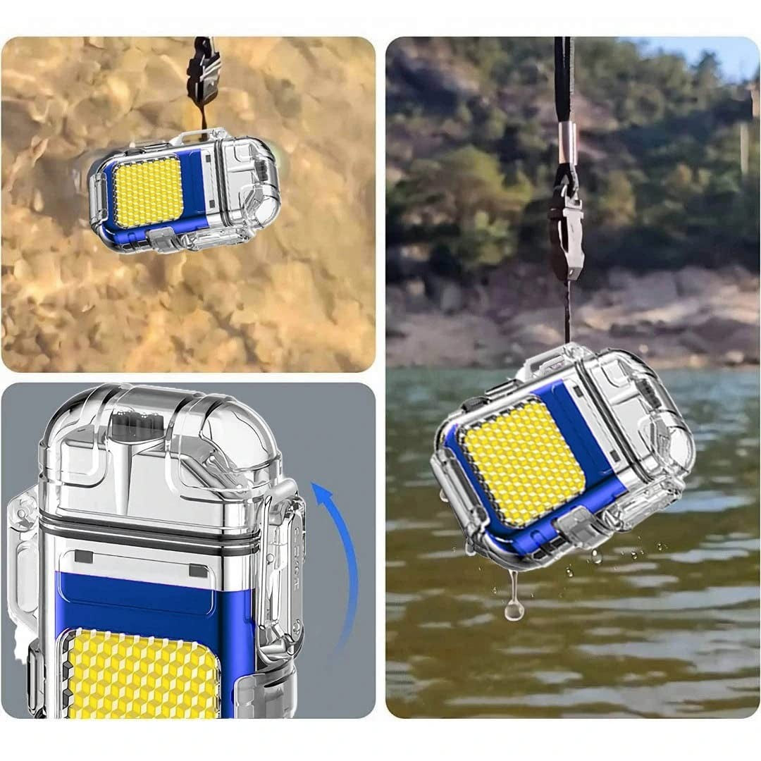 Lanterna Tip Breloc cu Bricheta, Vivimall, Impermeabila, 3 Moduri Iluminare, 300 mAh, Incarcare USB-C, COB, Raza de Actiune 50 - 100 m, 7.4 x 4.9 x 1.7 cm, Albastru - vivimall.ro