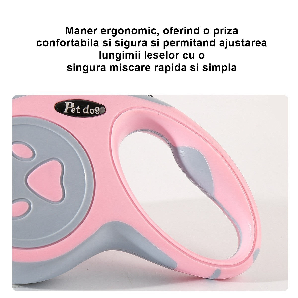 Lesa Automata Retractabila, Vivimall, pentru Caini, 5m, 20 kg, ABS, Roz/Gri, 8x12x4 cm - vivimall.ro