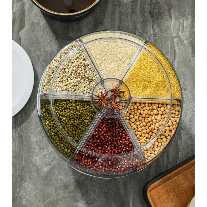 Dozator de cereale Vivimall, rotativ 360, 6 compartimente, capacitate 3 L, rezistent la umezeala, inchidere etansa, verde inchis - vivimall.ro