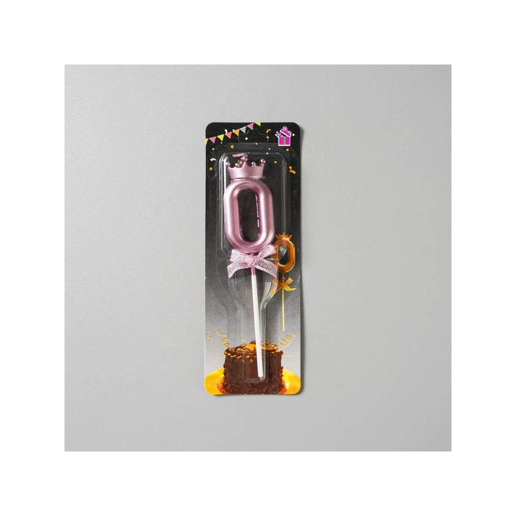 Lumanare Cifra 0, Vivimall, Model Coroana cu Fundita, Pentru Tort, 6 x 2.5 cm Mov - vivimall.ro