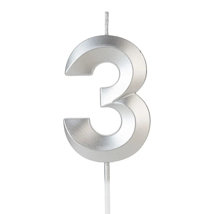 Lumanare Cifra 3, Flippy, Model Diamond, 5 x 3.4 cm, Argintiu - vivimall.ro